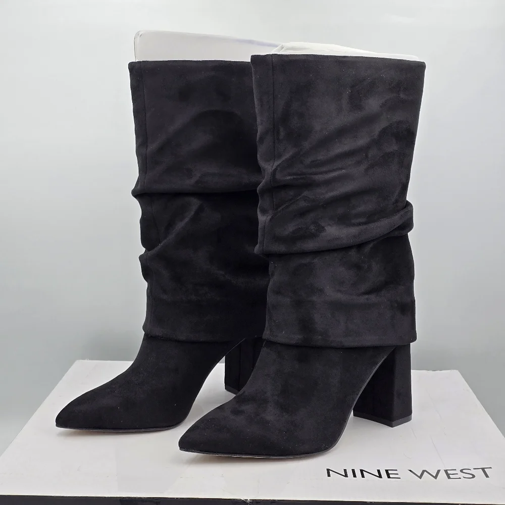 NIB Nine West Francis2 Fold Over Cuff Mid Calf Block Heel Dress Boots, Women's 5 - Picture 4 of 16